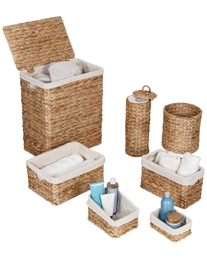 Honey-can-do 7-piece Water Hyacinth Woven Bathroom Storage Basket Set In Natural