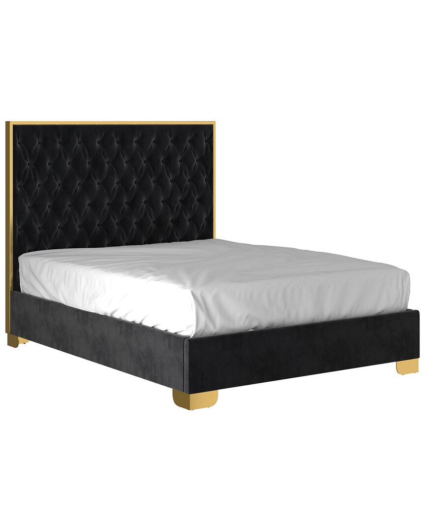 Worldwide Home Furnishings Contemporary Velvet 60in Queen Bed In Black