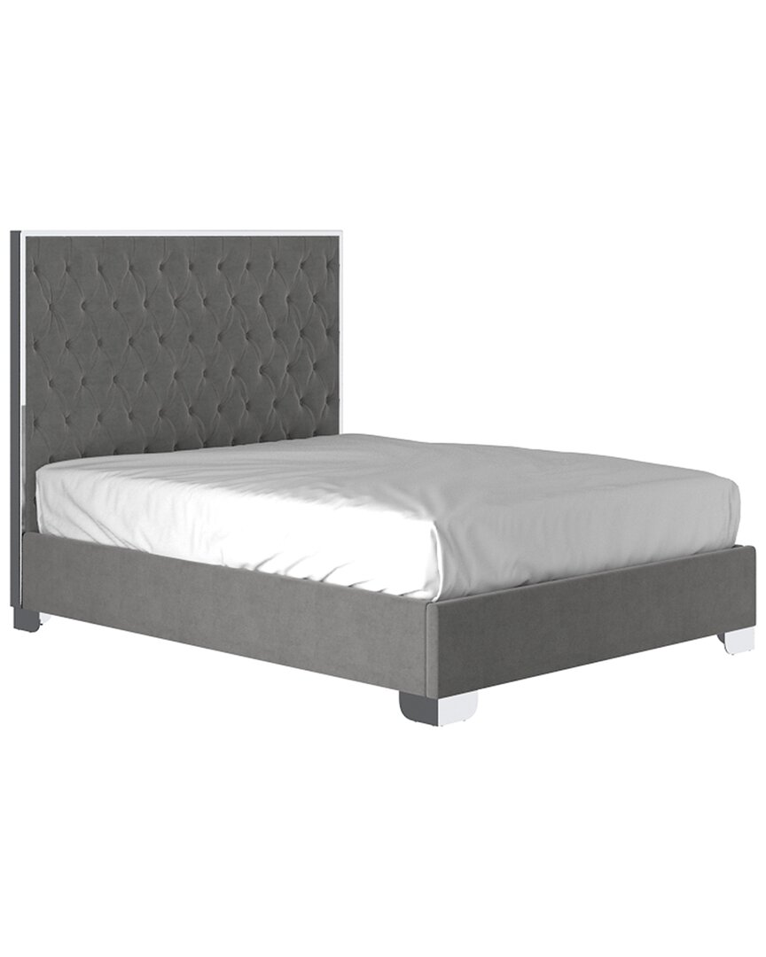 Worldwide Home Furnishings Contemporary Velvet 60in Queen Bed In Grey