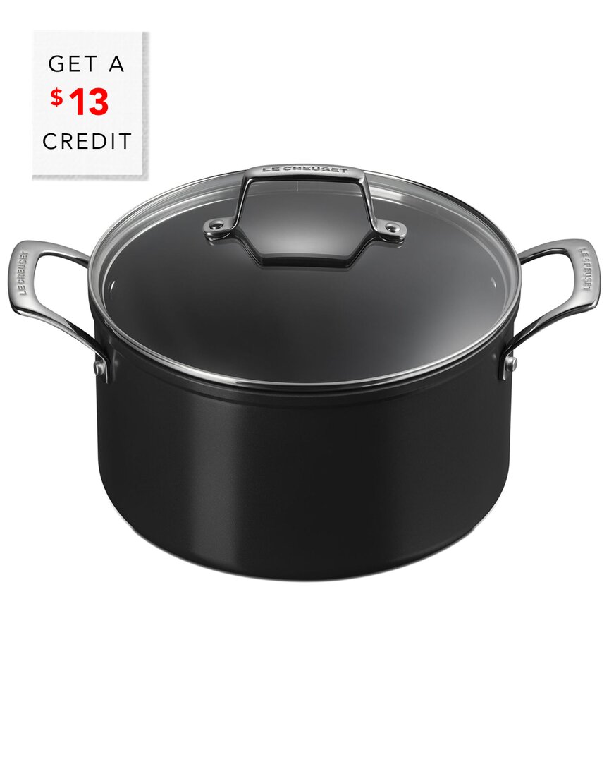 Le Creuset Essential 6.3qt Ceramic Non-stick Stockpot With Glass Lid With $13 Credit In Black