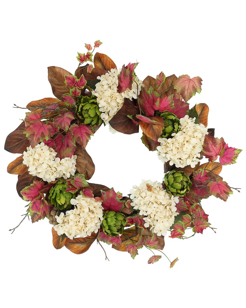 Creative Displays 24in Hydrangea Fall Wreath With Ivy & Artichokes In Multi