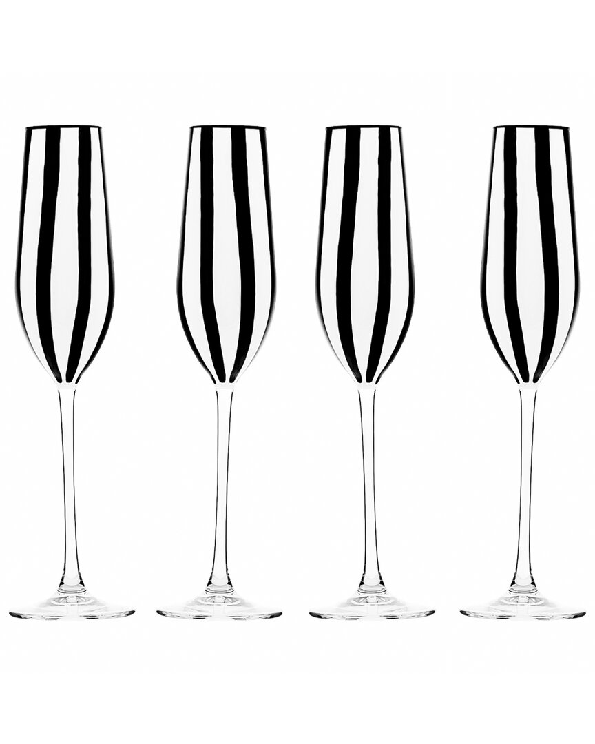 10 Strawberry Street Set Of 4 Black & White Stripe Glassware, Coupe In Black