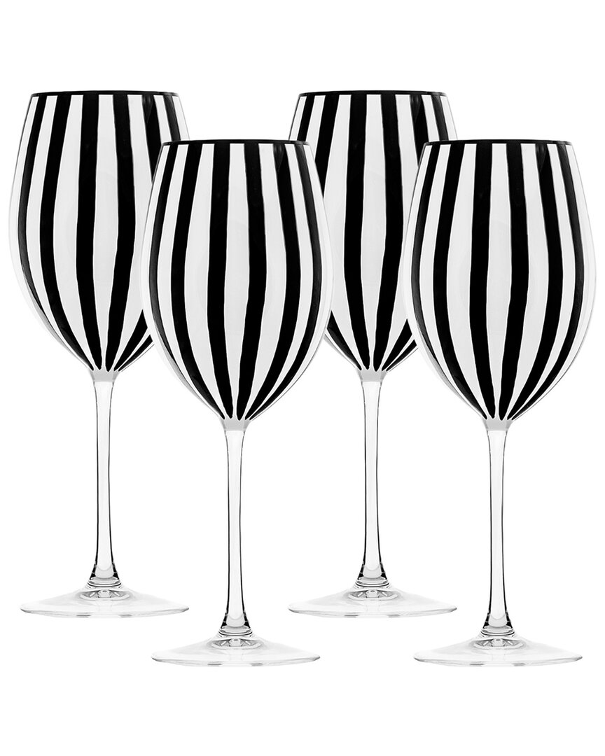 10 Strawberry Street Set Of 4 Black & White Stripe Glassware, Flute In Black