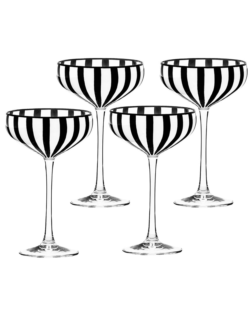 10 Strawberry Street Set Of 4 Black & White Stripe Glassware, Red Wine In Black