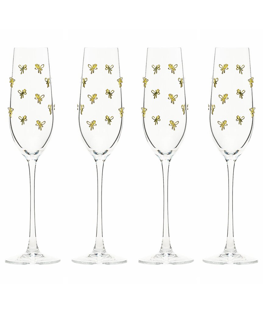10 Strawberry Street Set Of 4 Gold Bow Glassware In Transparent