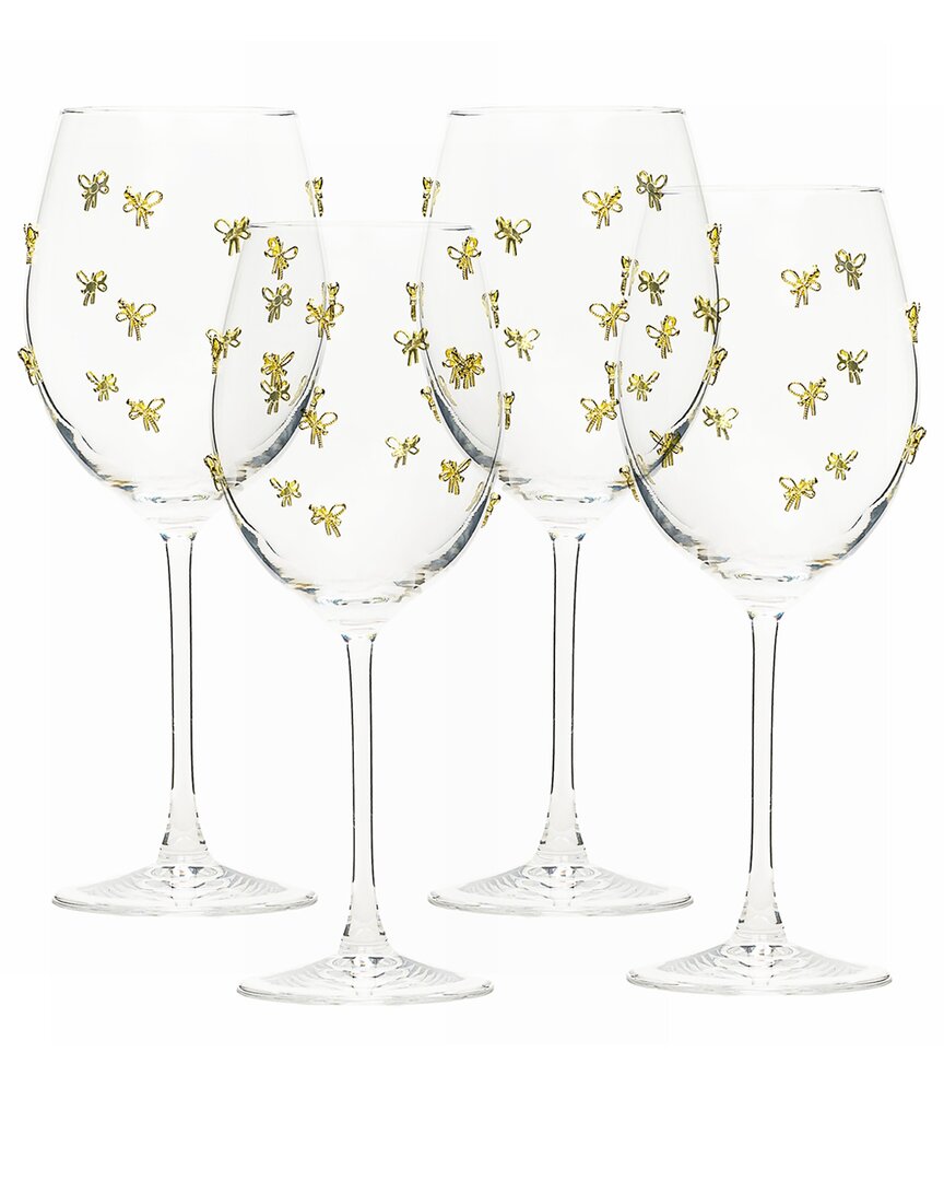 10 Strawberry Street Set Of 4 Gold Bow Glassware In Transparent