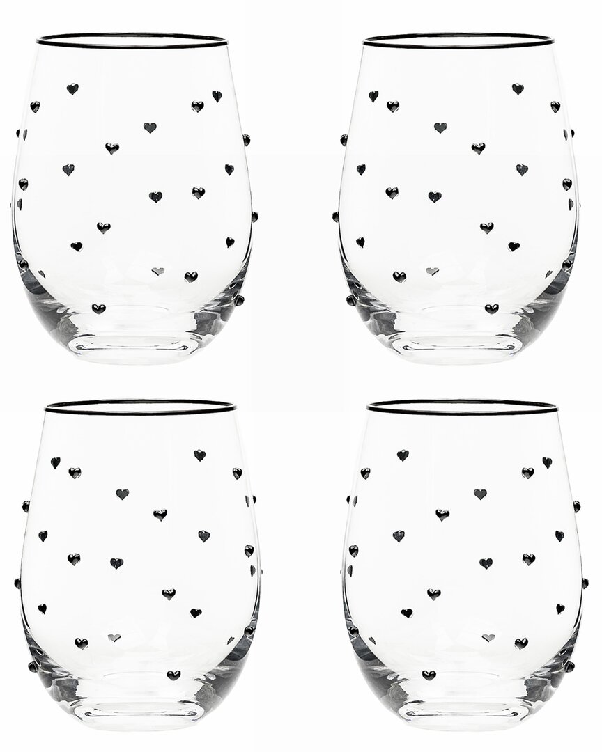 10 Strawberry Street Set Of 4 Charming Heart Glassware In Transparent