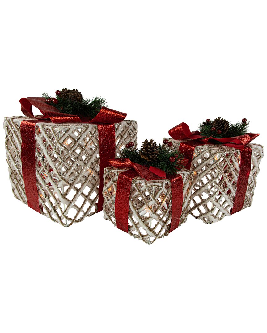 Northlight Set Of 3 Lighted White Rope Gift Box Christmas Decorations In White