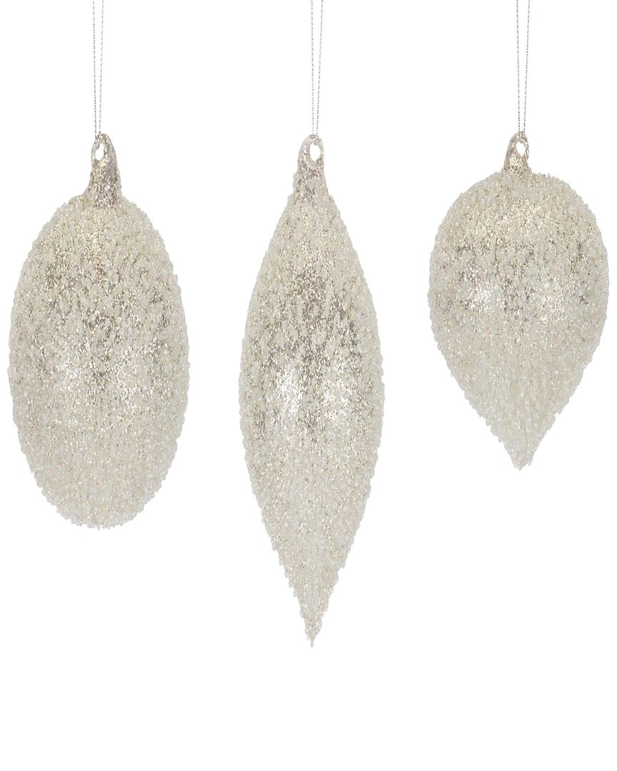 Melrose International Set Of 6 Beaded Glass Tree Ornament In Silver