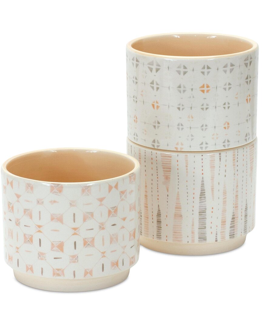 Melrose International Set Of 3 Blush Patterned Stacking Pot In Multi