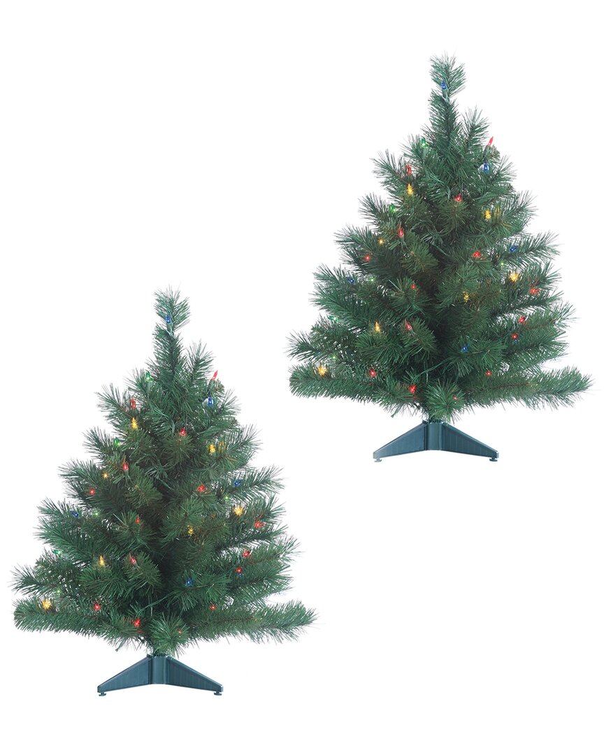 Sterling Tree Company Set Of 2 2ft. Pre-lit Colorado Spruce With 50 Ul Multi-colored Lights Each In Green