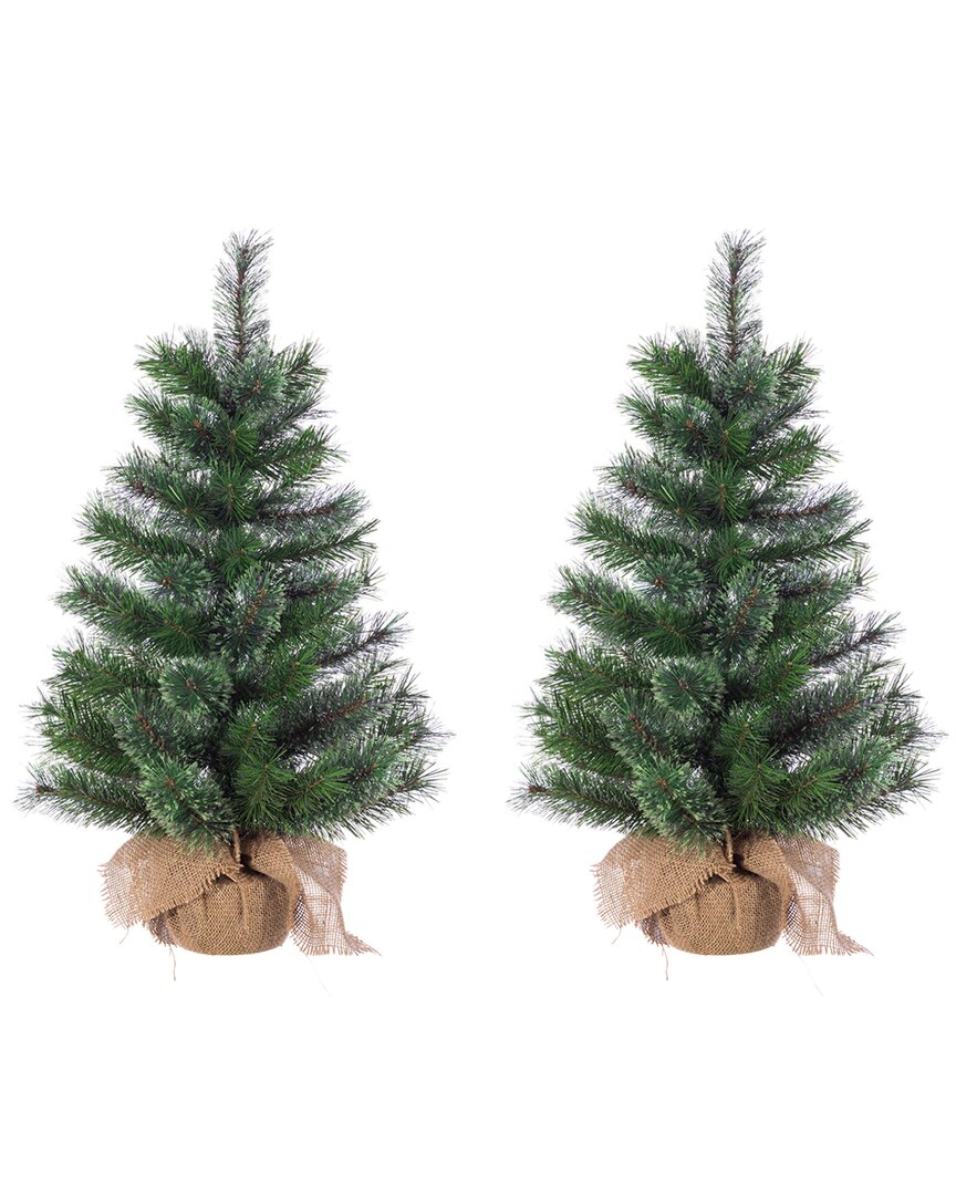 Sterling Tree Company Set Of 2 Un-lit 30-inch Hard Needle Pine In Burlap Bag Base In Green
