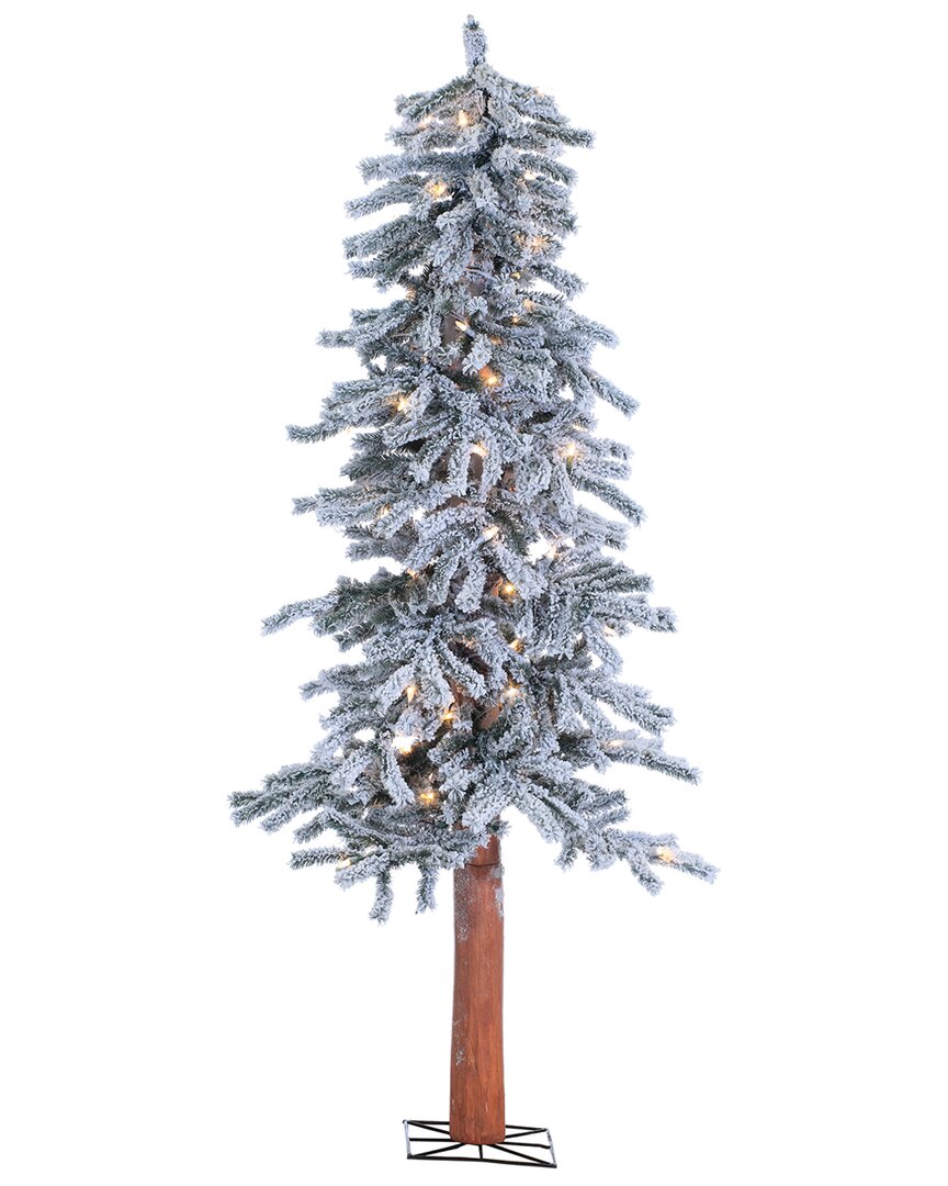 Sterling Tree Company 5ft Pre-lit Flocked Alpine Tree With 100 Clear Lights In Green