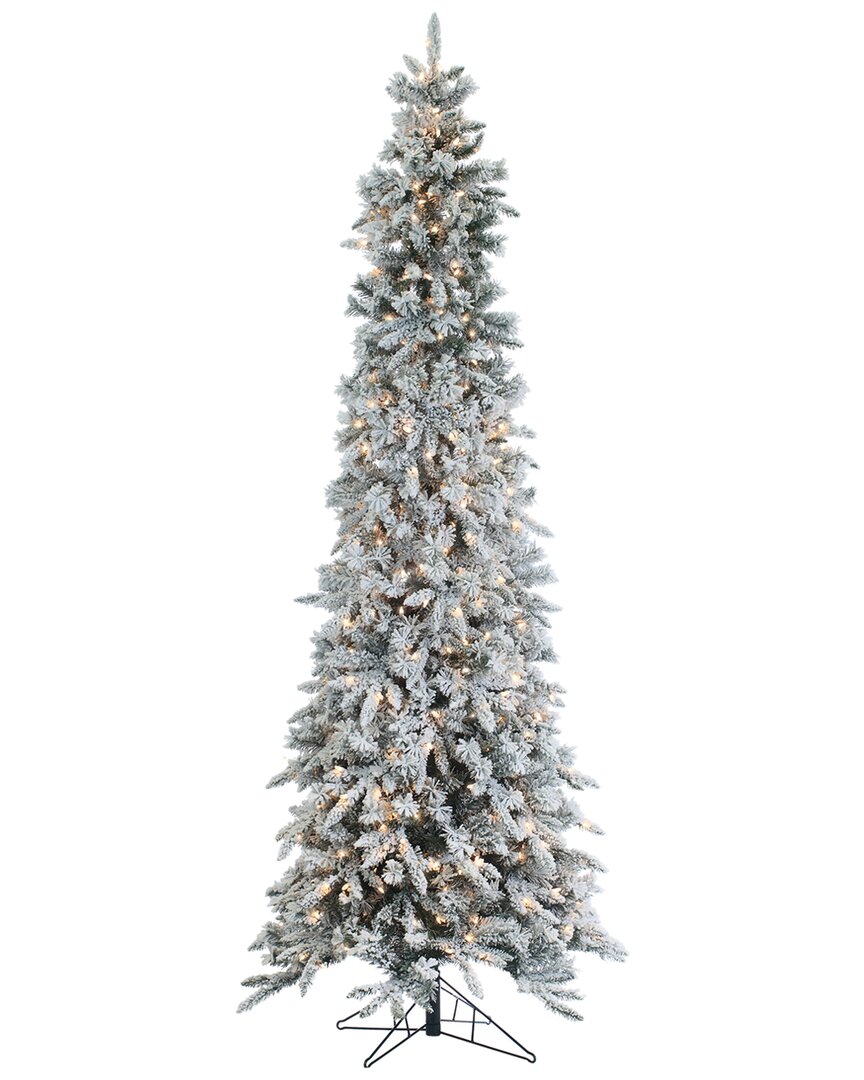 Sterling Tree Company 9ft Flocked Narrow Pencil Pine With 650 Clear Lights In Green