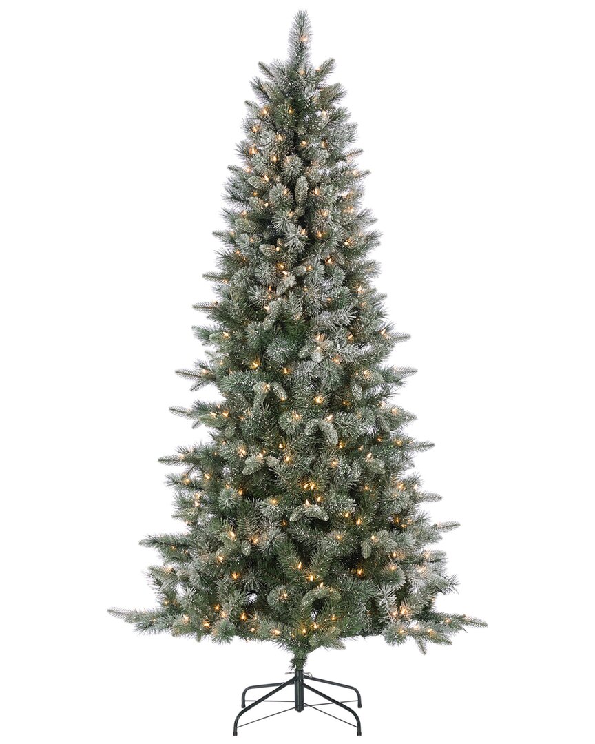 Sterling Tree Company 7ft Lightly Flocked Natural Cut Artic Pine With Glitter And 400 Clear Lights In Green