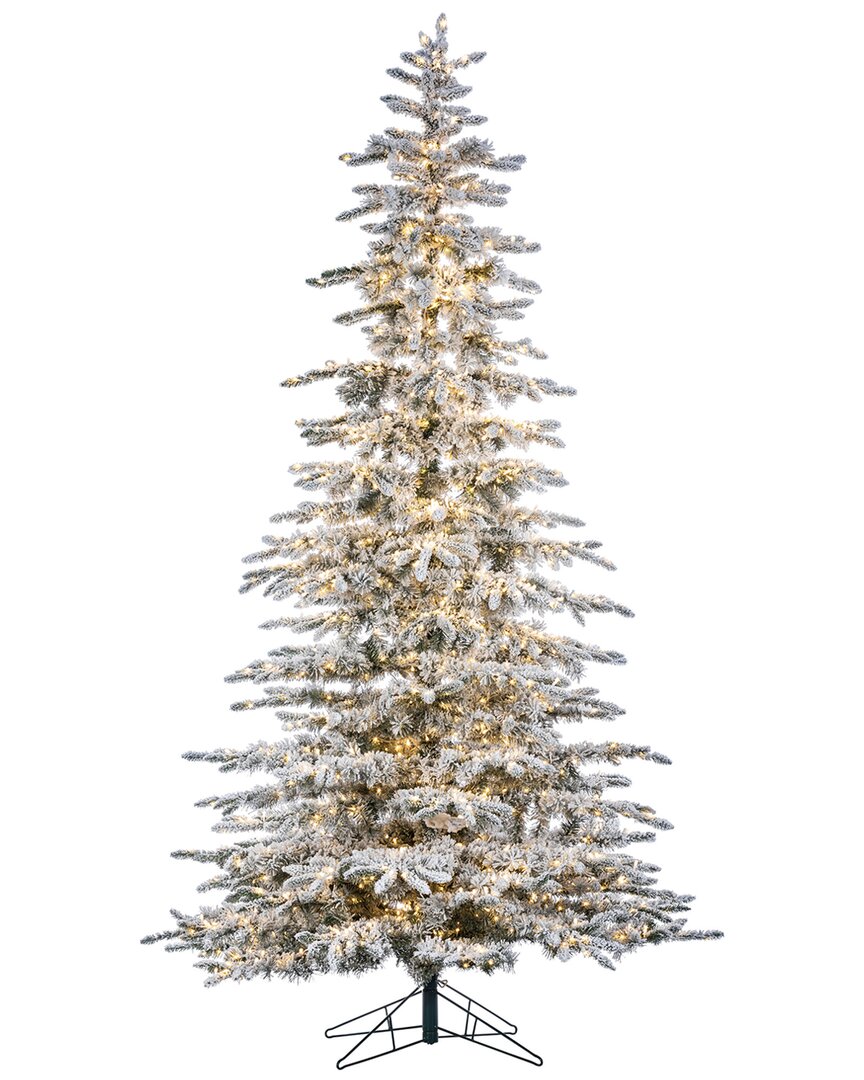 Sterling Tree Company 9ft High Flocked Pre-lit Mountain Pine With Instant Glow Power Pole Feature In White