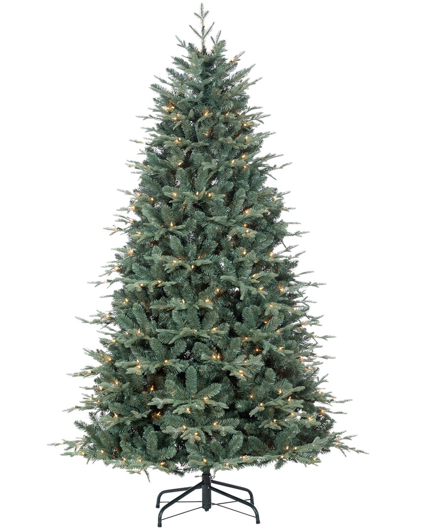 Sterling Tree Company 7.5 Foot Natural Cut Blue Spruce With 2931 Tips And 500 Warm White Led Lights In Green