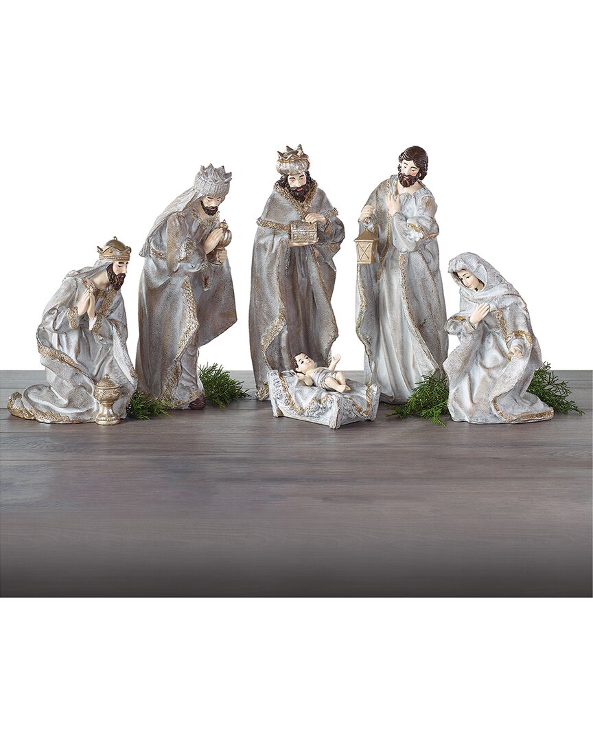 Burton Burton Burton Burton Nativity 6pc White Wash With Gold