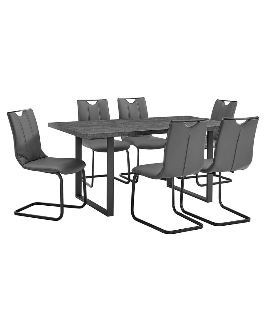 Armen Living Fenton And Gray Pacific 7pc Modern Rectangular Dining Set In Black