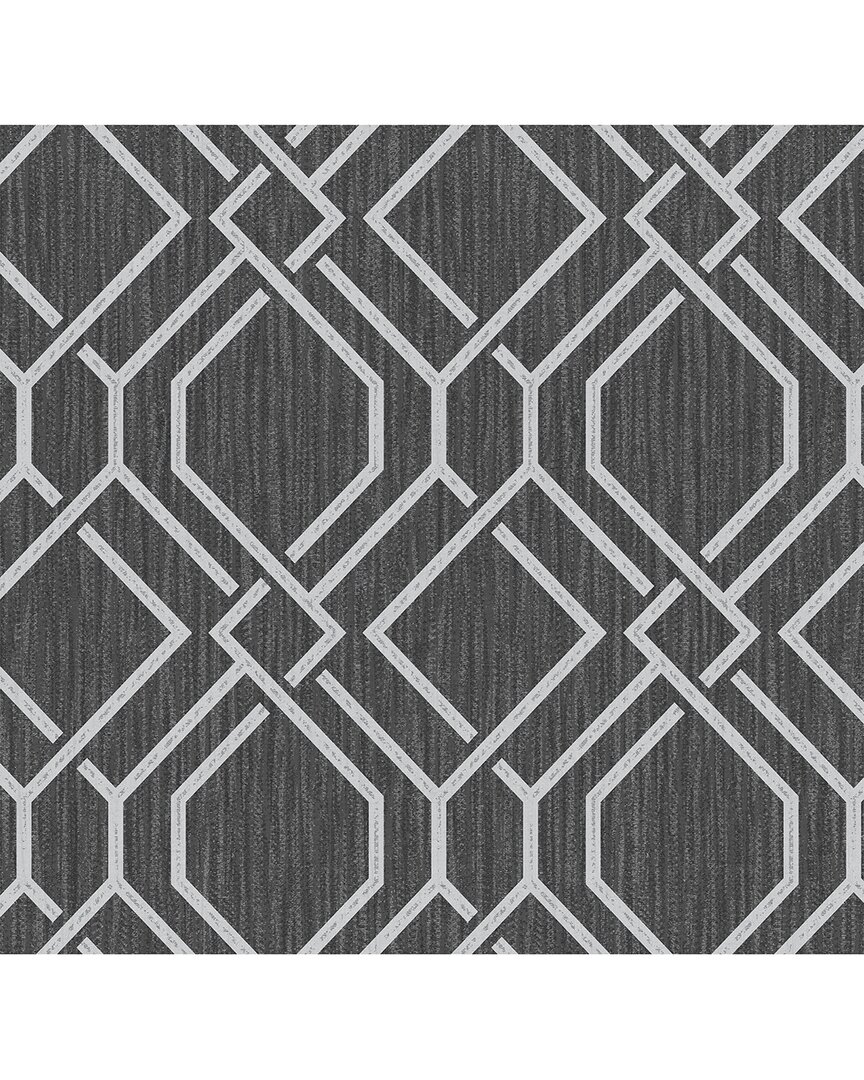 Brewster Frege Charcoal Trellis Wallpaper