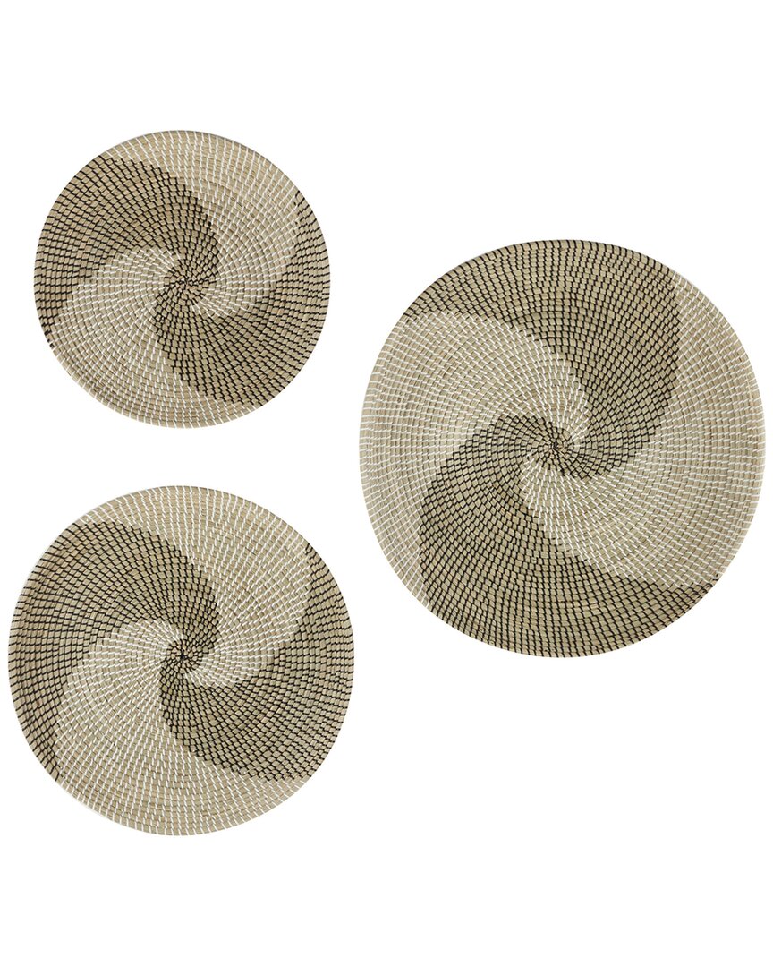 Peyton Lane Set Of 3 Plate Seagrass Handmade Spiral Basket Wall Decor In Brown