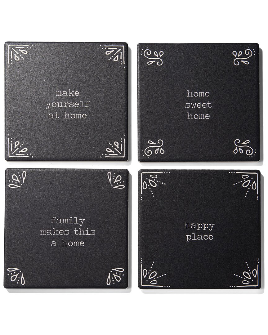 American Atelier Happy Place Set Of 4 Ceramic Coasters In Black