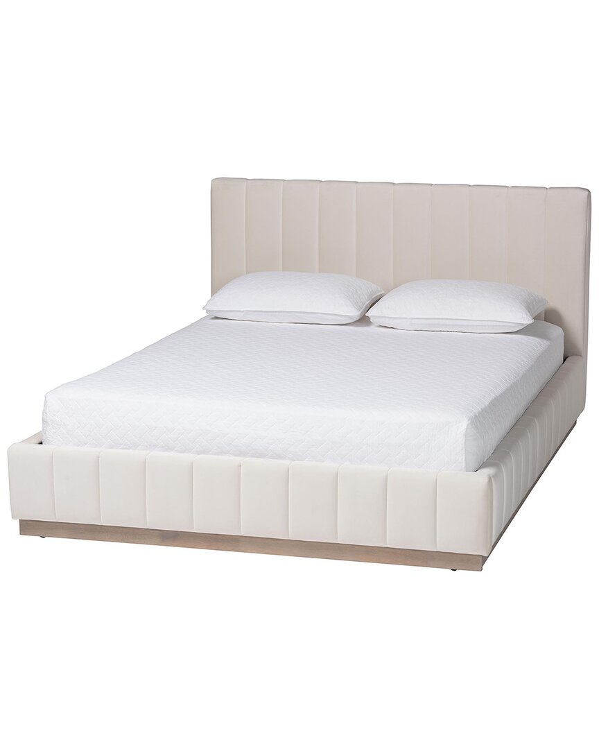 Baxton Studio Granger Velvet Upholstered Platform Bed With Channel Tufted  Headboard, Queen In White