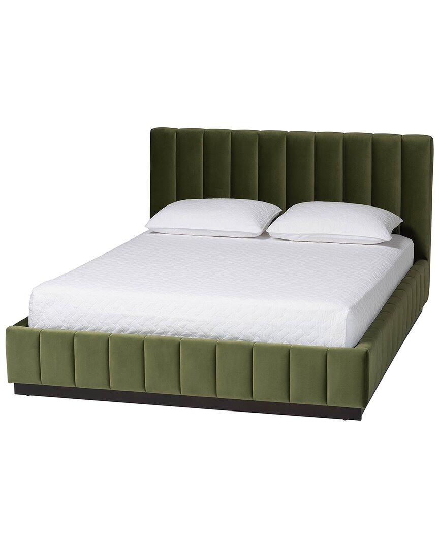 Baxton Studio Granger Velvet Upholstered Platform Bed With Channel Tufted  Headboard, Queen In Green