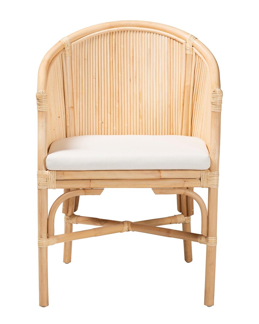 Baxton Studio Hollis Natural Rattan Barrel Chair With Cushion In Nude