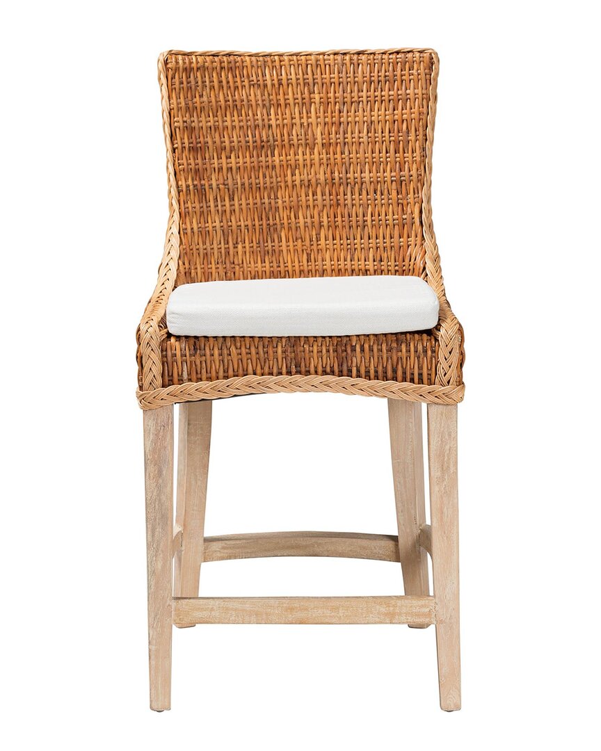 Baxton Studio Derris Natural Rattan Counter Stool With Cushion In Brown