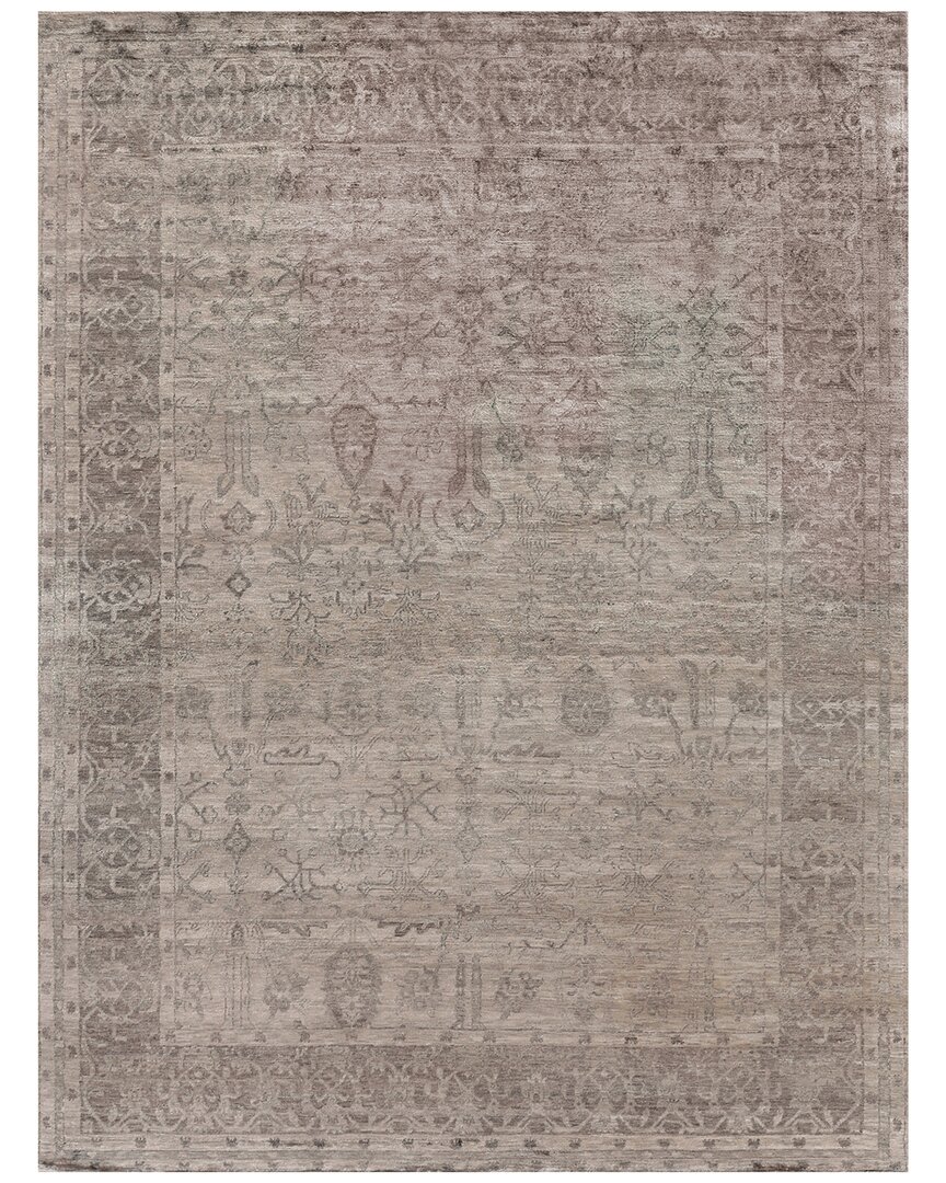 Exquisite Rugs Antique'd Silk Hand-knotted Bamboo Silk-blend Rug In Taupe