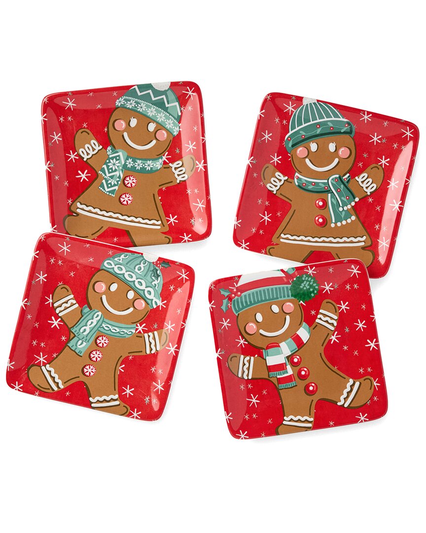 Certified International Christmas Whimsy Gingerbread Set Of 4 Canape Plates