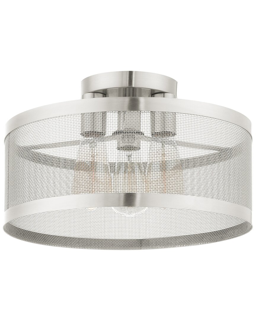 Livex Lighting 3-light Brushed Nickel Semi Flush Pendant In Metallic