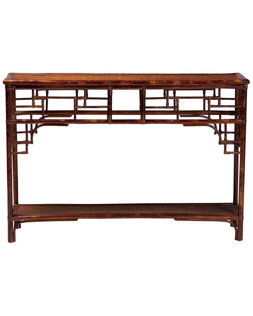 Baxton Studio Sebalio Tortoise Rattan Console Table With Open Shelf In Brown