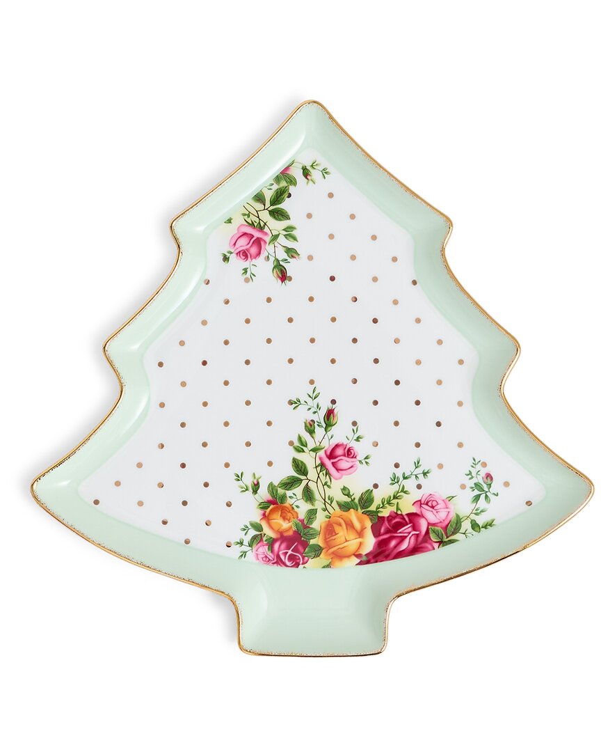 Royal Albert Old Country Roses Christmas Tree Serving Dish In Green