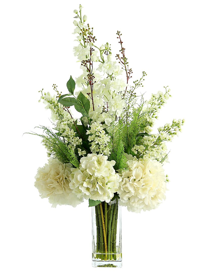 Creative Displays Mixed Floral Arrangement Featuring Hydrangeas And Vines In White