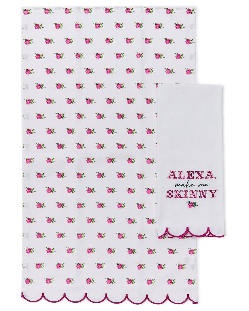 Two's Company Alexa Make Me Skinny Set Of 2 Dish Towels In Pink