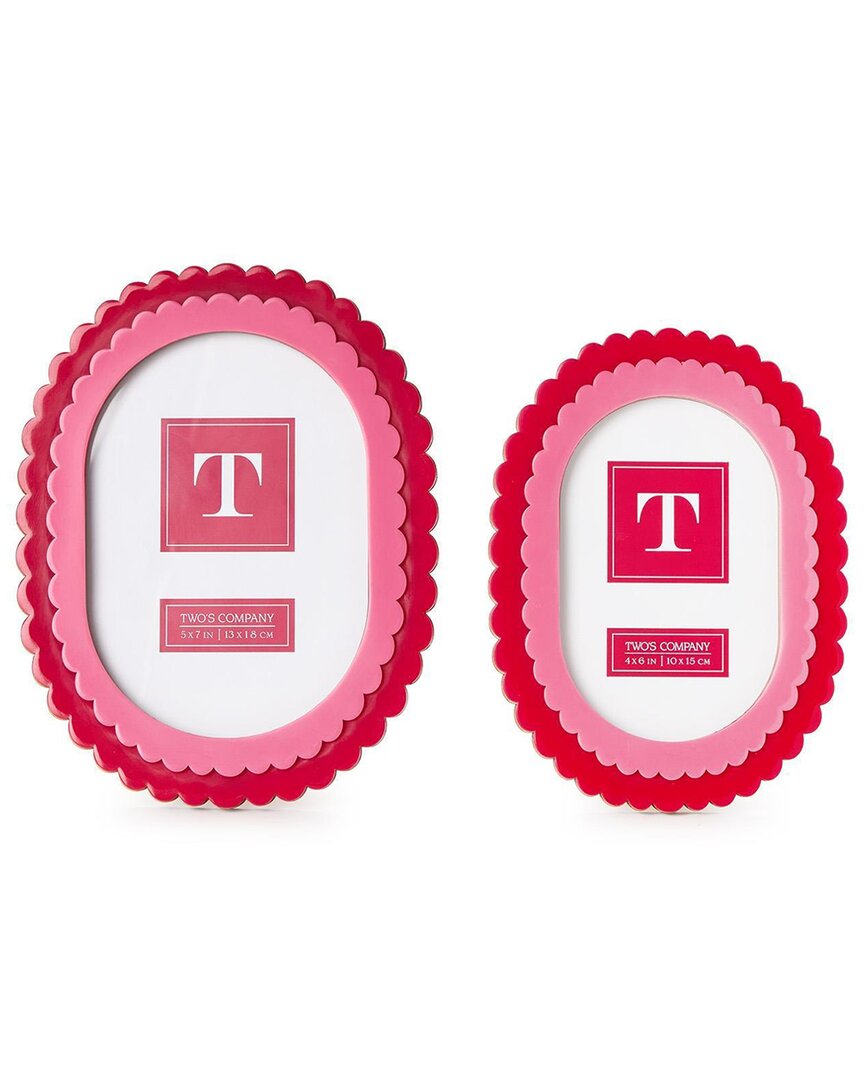 Two's Company Set Of 2 Double Scalloped Edge Photo Frames In Red
