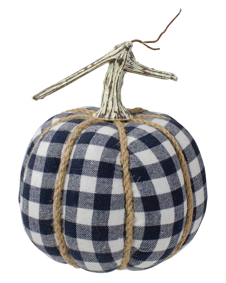 Northlight Dark Blue And White Plaid Fall Harvest Tabletop Pumpkin In Blue
