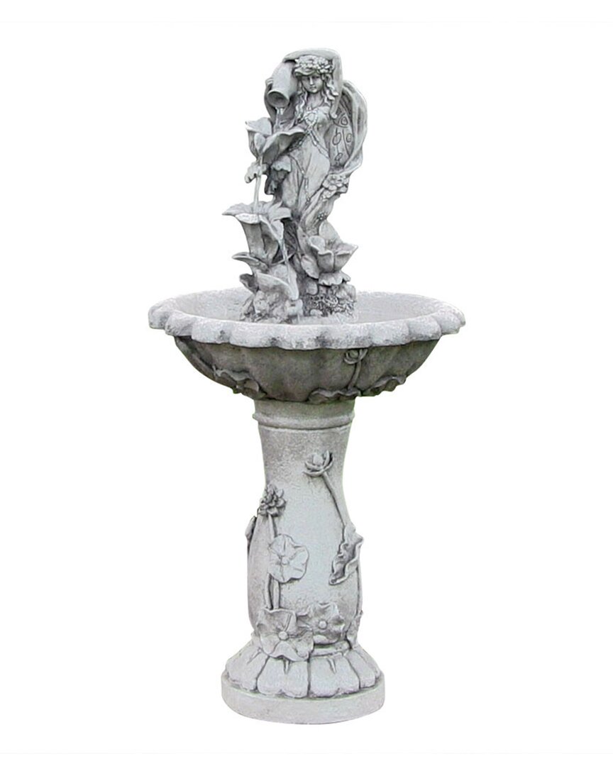 Sunnydaze Outdoor Polyresin Fairy Flower Solar Powered Water Fountain Feature With Battery Backup - 42" In White