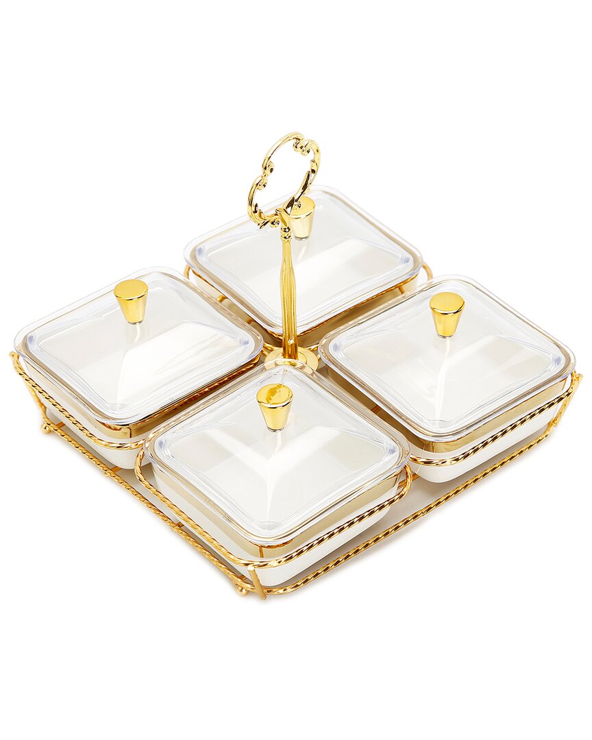 Alice Pazkus Porcelain 4 Bowl Relish Dish On Base In Gold