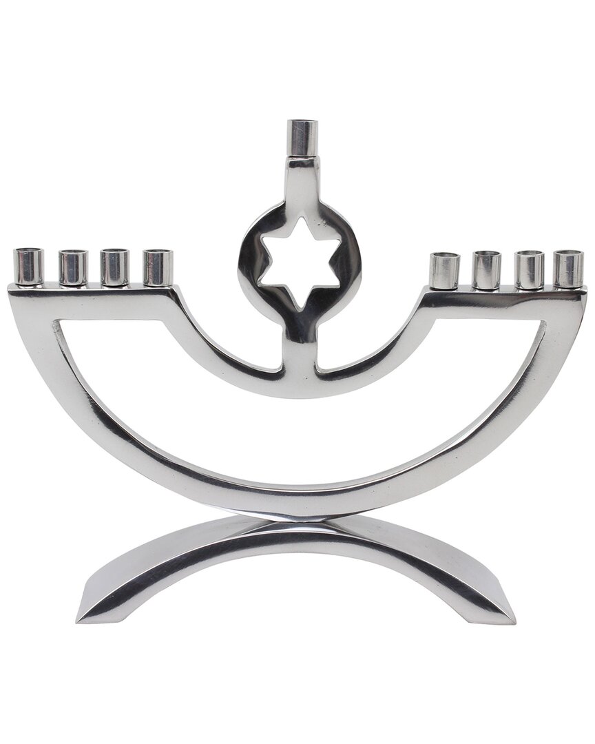 Noble Gift Metal Candle Menorah Polished With Star Of David In Metallic