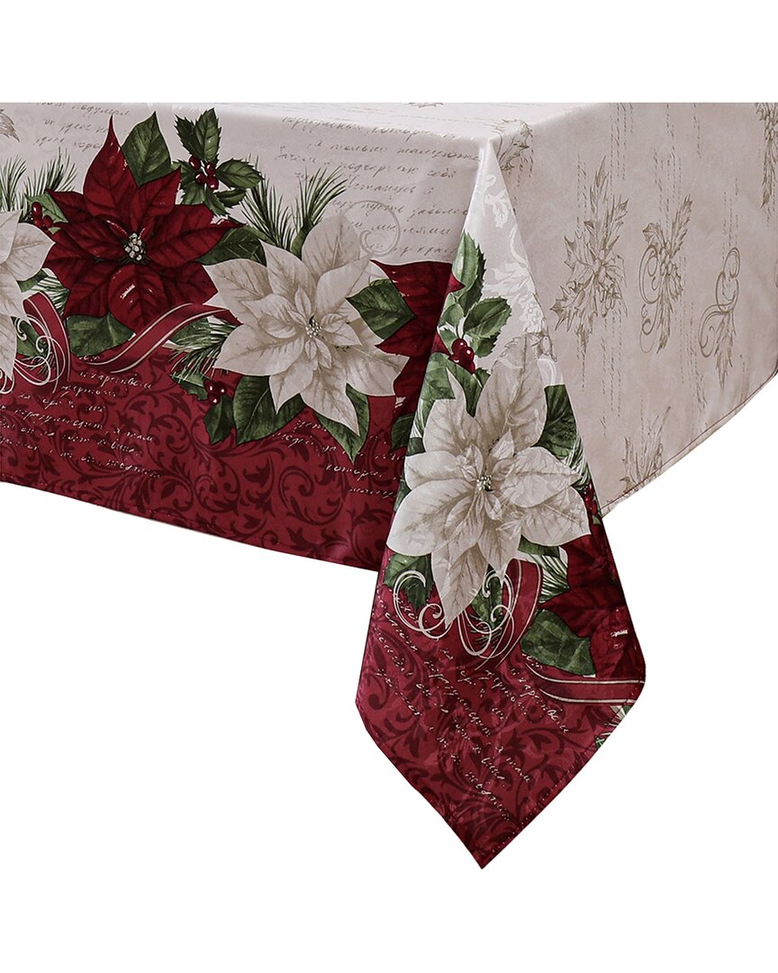 Elrene Home Fashions Clarette Poinsettia Holiday Fabric Tablecloth In Red