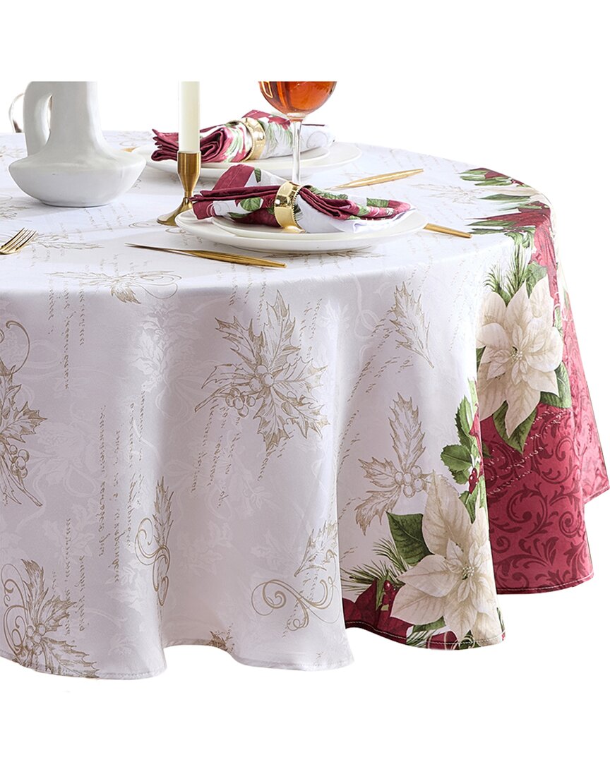 Elrene Home Fashions Clarette Poinsettia Holiday Fabric Tablecloth - Round In White