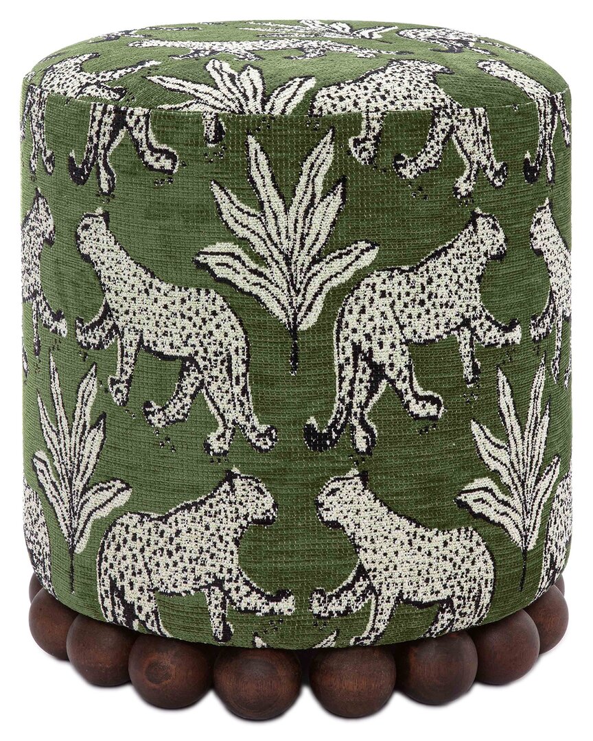 Tov Furniture Dex Leopard Jacquard Ottoman In Green