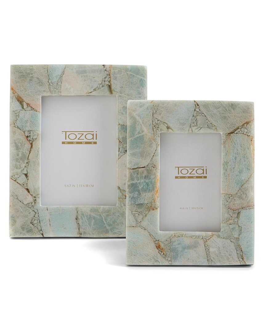 Two's Company Set Of 2 Amazonite Photo Frames In Multicolor