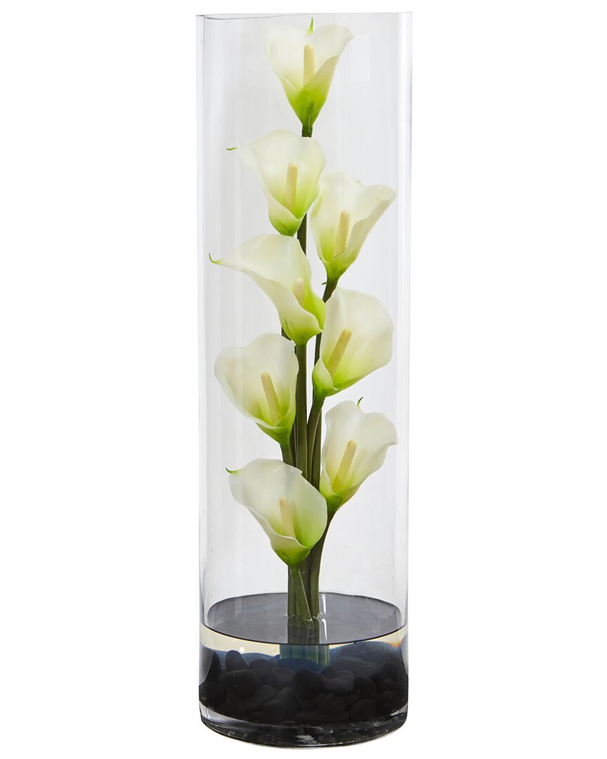 Nearly Natural Calla Lily Artificial Arrangement In Cylinder Glass Vase In Cream