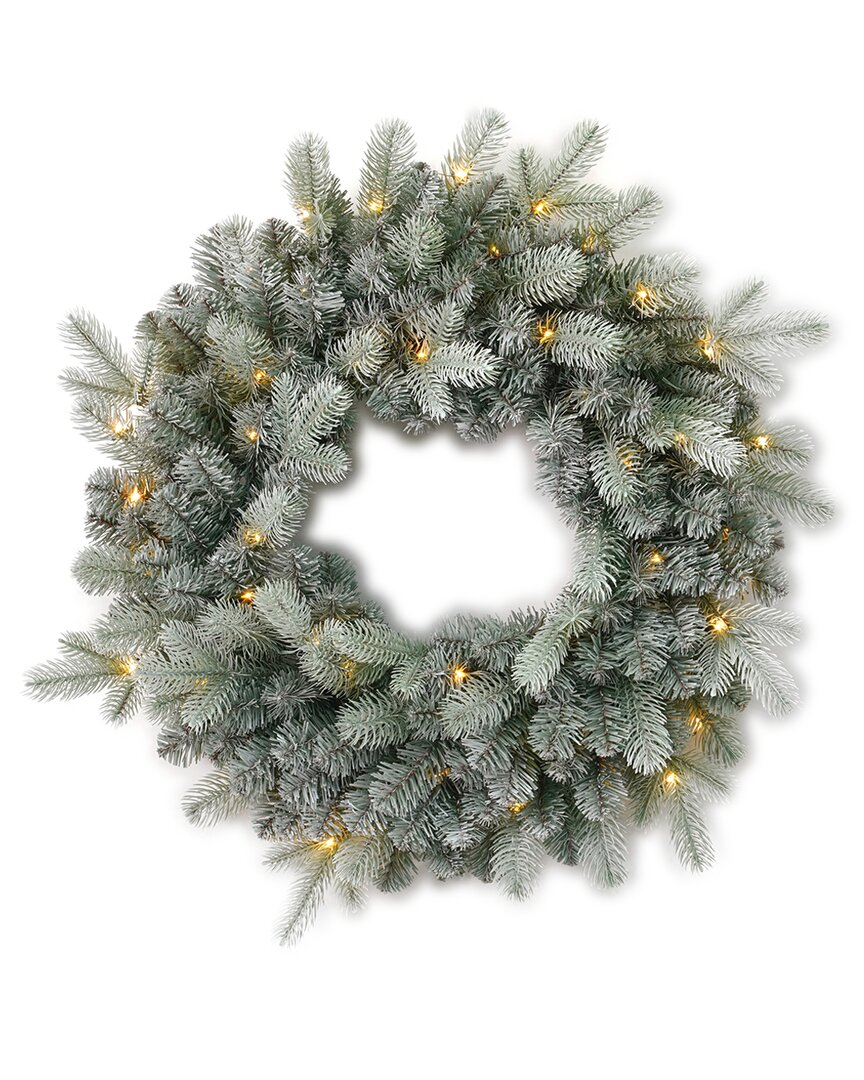 Seasonal Llc Seasonal Decor Blue Spruce 24 Pre-lit Pe Mixed Pvc Wreath In Multi