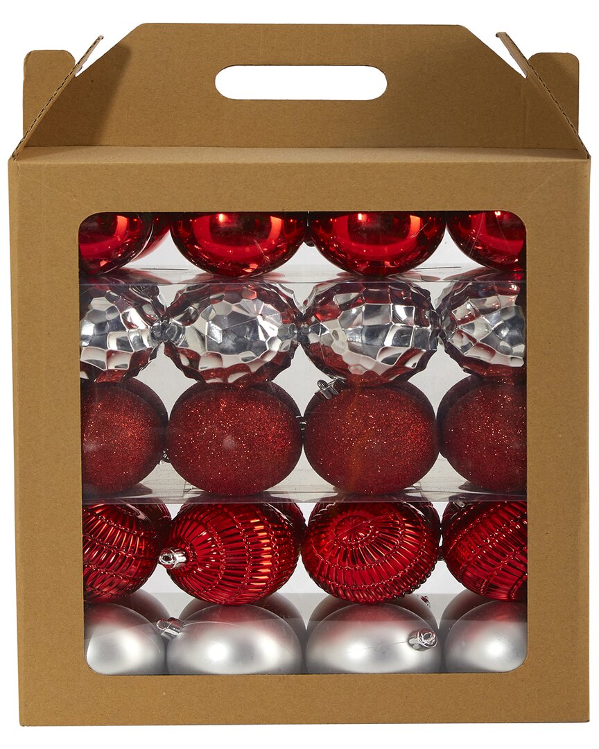 Nearly Natural Set Of 40 Shatterproof Christmas Tree Ornaments In Red