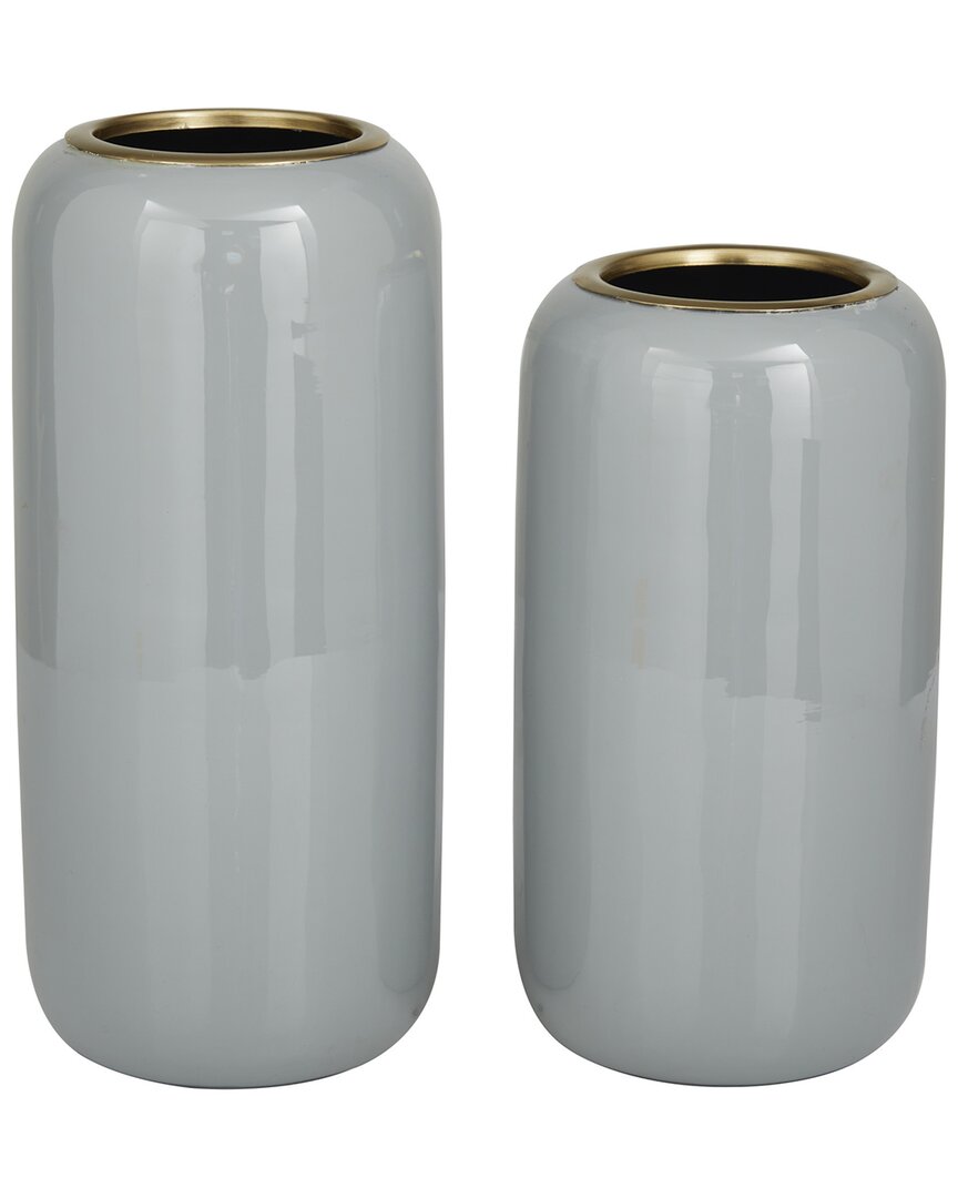 Peyton Lane Set Of 2 Gray Metal Vase In Gray